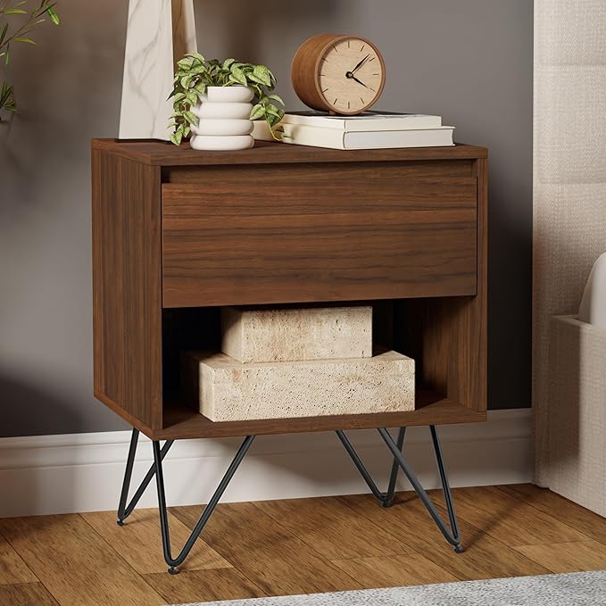 SIMPLIHOME Hunter 20 inch Wide Industrial Modern Nightstand in Walnut for the Living Room and Bedroom