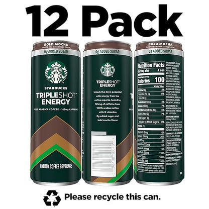 Starbucks Tripleshot Coffee Energy Drink, Bold Mocha, 11 fl oz Cans (12 Pack), Triple Blend, 165mg Caffeine, B Vitamins, Protein, Iced Coffee (Packaging and Formula May Vary)