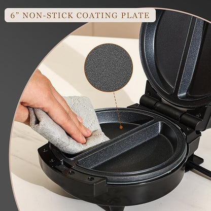 Mini Waffles Maker with 6 Removable Plates, 3 in 1 Small Waffle Maker Mini- Waffle, Pancake, Donut, 6" Non Stick Waffle Iron for Kids and Families, Black