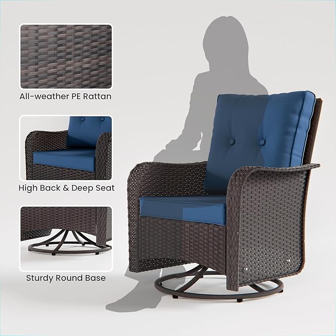 10 Pieces Outdoor Patio Furniture Set Outdoor Furniture Patio Sectional Sofa Conversation Set w/ETL Approved 45" Gas Outdoor Fire Table & Coffee Table, Swivel Rocking Chair Navy.