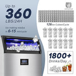 Load image into Gallery viewer, Commercial Ice Maker Machine 360LBS/24H with 80LBS Storage Bin, 126PCS Ice Cubes Ice Machine Stainless Steel Undercounter/Freestanding Ice Maker for Home Bar Outdoor, Self Cleaning