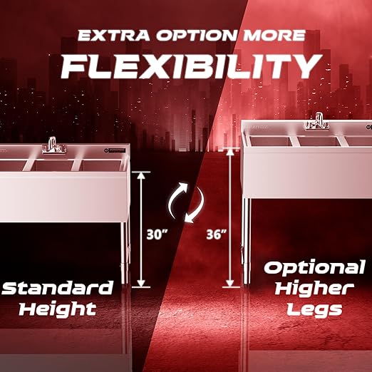 DuraSteel 3 Compartment Sink Commercial Kitchen Sink - NSF Stainless Steel Triple Three Bay Utility with CEC No Lead Faucet - No Drainboard Restaurant Bar Small Garage Slop Prep Food Truck Large