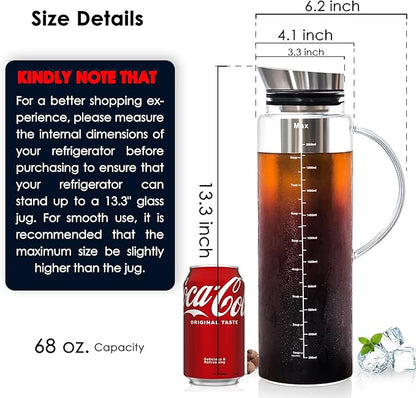 Aquach 68 Oz Cold Brew Coffee & Iced Tea Maker – Airtight Lid for Freshness Up to 2 Weeks, Dishwasher Safe