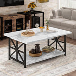 Load image into Gallery viewer, AWQM Faux Marble Coffee Table for Living Room with Round Corners,2 Tier Living Room Table with Storage Shelf,Rectangular Coffee Table Center Table for Small Spaces,White