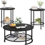 Load image into Gallery viewer, DKLGG 3 Pieces Black Coffee Tables for Living Room Table Sets, Round Wooden Coffee Table 3-Piece, Coffee and End Tables with Open Storage for Apartment Home Office, Small Spaces (Black)