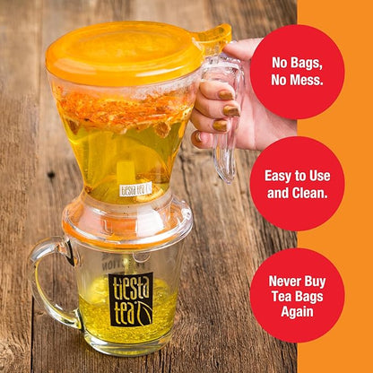 Tiesta Tea - Maui Mango Tin & Infuser Starter Set, Loose Leaf, Premium Herbal Blend, Non-Caffeinated Hot & Iced, 6oz Refillable Tin and 16oz Brewmaster Coffee Bottom Dispensing Tea Infuser