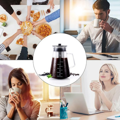 Aquach Airtight Cold Brew Coffee (Iced Tea) Maker 51oz/1.5L, BPA-Free, Durable Borosilicate Glass Pitcher and Stainless Steel Fine-Mesh Filter, Dishwasher Safe, Spill-proof, 6 Cups Capacity