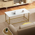 Load image into Gallery viewer, SAYGOER White Faux Marble Coffee Table Simple Modern Rectangular Coffee Tables Open Design Minimalist Center Table for Living Room Office, 39.37 x 19.69 x 17.72, White Gold