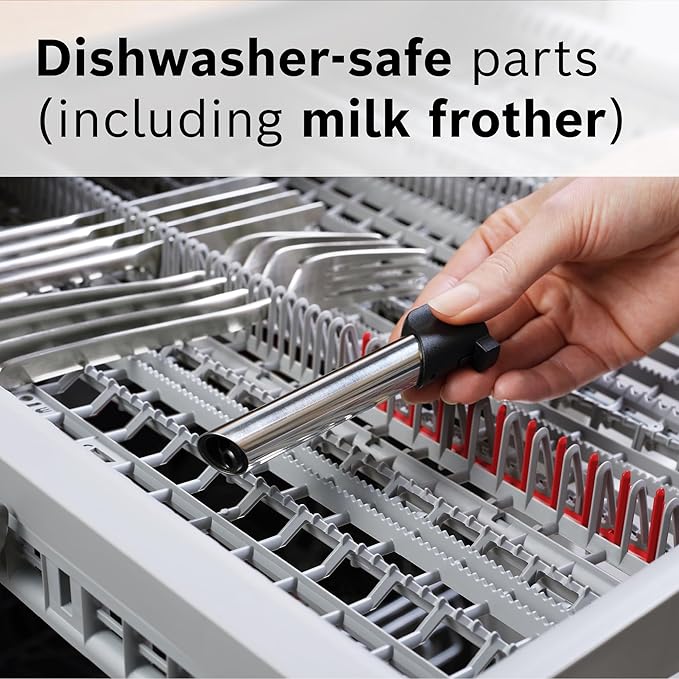 Bosch TIU20508 300 Series Fully Automatic Espresso Machine with Milk Express (in-cup frother), LCD + Touch Control Panel, Cup Warmer, OneTouch Milk-based Beverages and 5 Beverage Options, Dark Silver