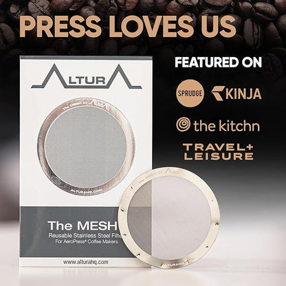 ALTURA The MESH Stainless Steel Filter for AeroPress Coffee Makers – Reusable Metal Filter Replacement for Rich Flavor, Travel, and Eco-Friendly Brewing