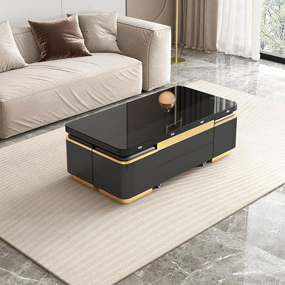 Multifunctional Lift Top Coffee Table, Extendable Coffee Table with 4 Storage Stools, Space Saving Folding Dining Table for Living Room, Office, Small Space