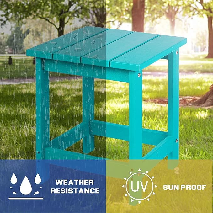 LZRS Adirondack Square Outdoor Side Table for Patio, Pool Composite Patio Table,HDPE End Tables for Backyard,Pool, Indoor Companion, Easy Maintenance & Weather Resistant(Turquoise)