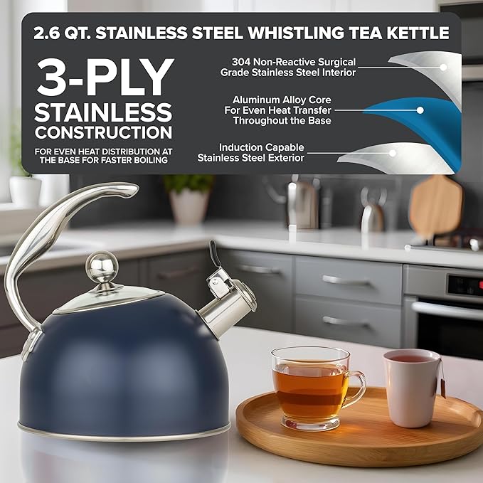 Viking Stainless Steel Whistling Tea Kettle, Slate
