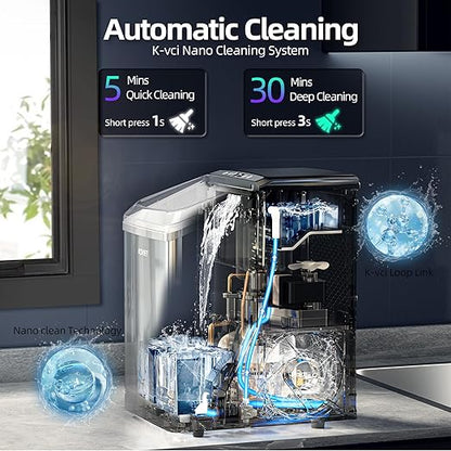 Nugget Ice Makers Countertop, Soft Pebble Ice Machine, Chewable Crushed Pellet Ice 42lbs/Day, Self-Cleaning Drainpipe Ice Maker for Party, Home, Kitchen, Bar, Office, Silver Gray