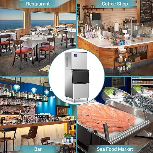 Commercial Ice Maker Machine 430Lbs/24H, Industrial Ice Machine 350 Lbs Storage Bin, 156PCS Clear Ice Cubes in 11 Mins, Freestanding Stainless Steel Ice Maker for Restaurants/Bar/Large Families