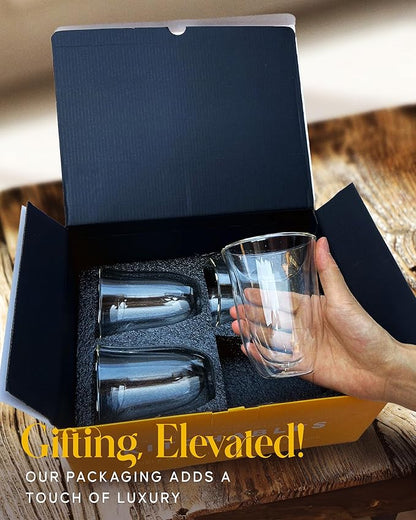 Kitchables Double Walled Glass Coffee Mugs Set of 4, 7.5oz - Insulated Clear Coffee Mug for Cappuccino, Latte, Tea, Espresso - Latte cup - Tazas Para Cafe