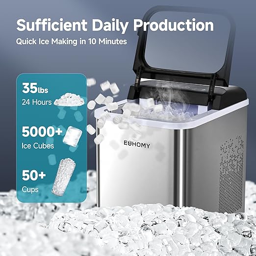 EUHOMY Nugget Ice Makers Countertop, Ready in 8 Mins, 35lbs/24H, Self-Cleaning, Portable Ice Maker Machine with Ice Scoop & Basket, Sonic Ice Maker with Chewable Pellet Ice for Home/Party/RV/Camping