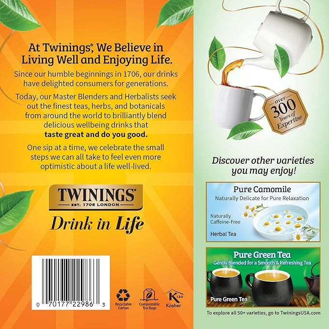 Twinings Pure Peppermint Herbal Tea Individually Wrapped Bags, 100 Count (Pack of 1), Fresh Minty Flavour, Naturally Caffeine-Free, Enjoy Hot or Iced, 100 Teabags
