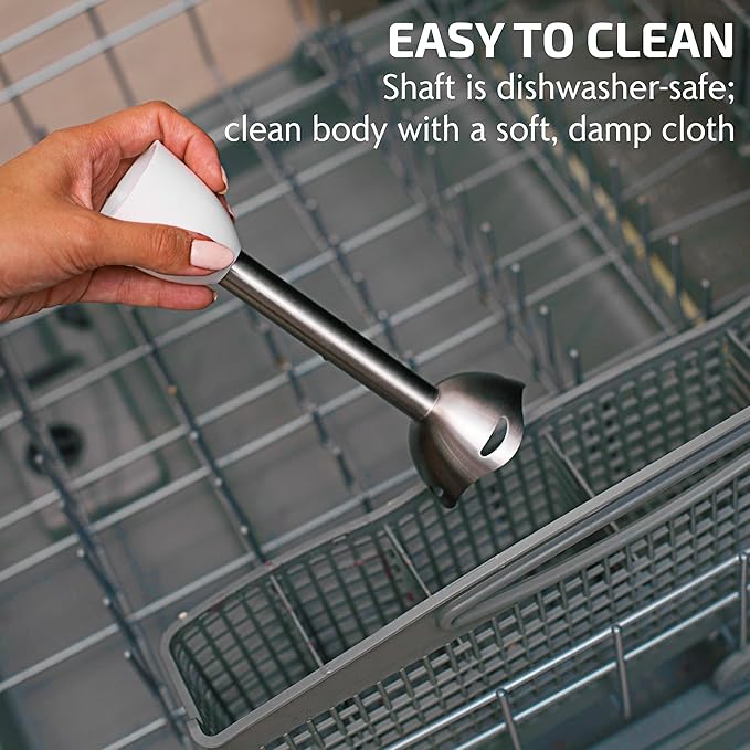 OVENTE Immersion Hand Blender, 300W Electric Handheld Portable Stick Mixer with 2 Mixing Speed and Stainless Steel Blades for Effortless Blending Smoothies, Shakes, Puree or Baby Food, White HS560W