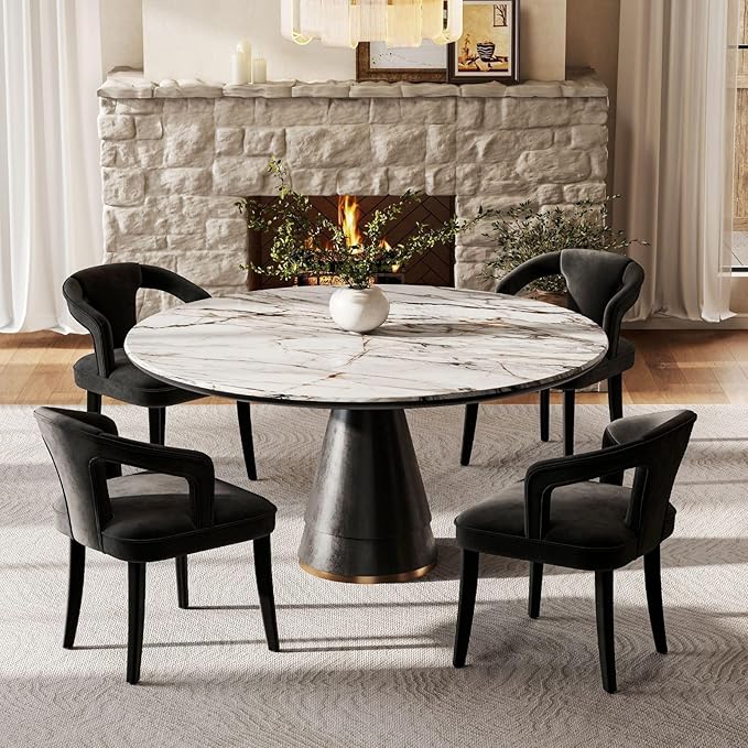 Dining Chairs Set of 4, Modern Velvet Kitchen Chairs, Fully Upholstered Side Chairs for Kitchen/Dining Room/Living Room/Restaurant, Black