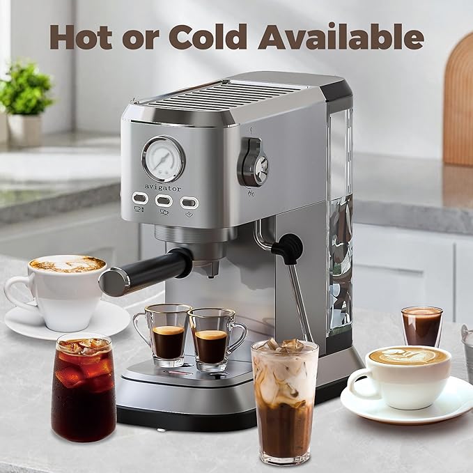Coffee Espresso Machine 20 Bar, Cappuccino Coffee Makers with Milk Frother and Removable Water Tank, Stainless Steel Expresso Machines for Home