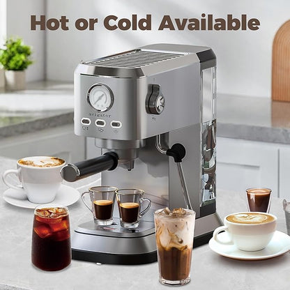 Coffee Espresso Machine 20 Bar, Cappuccino Coffee Makers with Milk Frother and Removable Water Tank, Stainless Steel Expresso Machines for Home