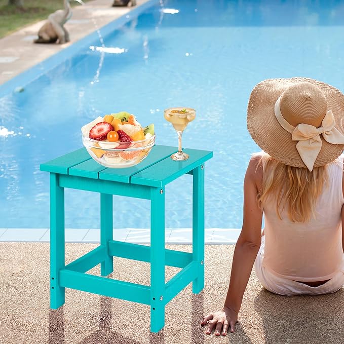 LZRS Adirondack Square Outdoor Side Table for Patio, Pool Composite Patio Table,HDPE End Tables for Backyard,Pool, Indoor Companion, Easy Maintenance & Weather Resistant(Turquoise)