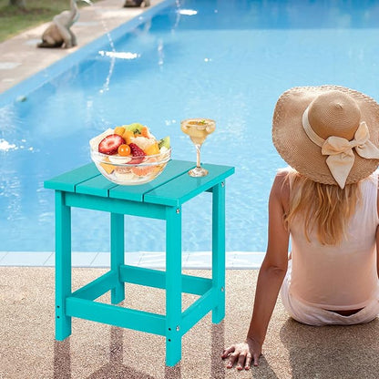 LZRS Adirondack Square Outdoor Side Table for Patio, Pool Composite Patio Table,HDPE End Tables for Backyard,Pool, Indoor Companion, Easy Maintenance & Weather Resistant(Turquoise)