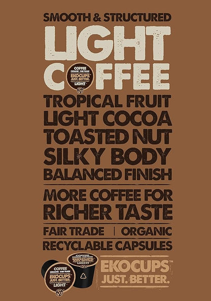 EKOCUPS Organic Coffee Pods, Light Roast Single Serve Coffee for Keurig K Cups Machines, Fair Trade in Recyclable Pods, 40 Count