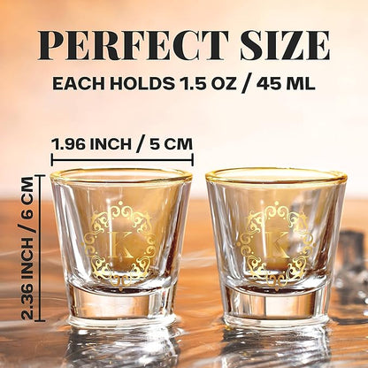 Personalized Shot Glass Set, Custom Gifts for Tequila, Vodka, or Whiskey Lovers, Birthday, Christmas Gifts for Him, Her, 2 Pack, with Initial I