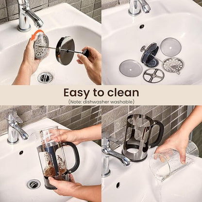 BAYKA 21 Ounce 0.6 Liter French Press Coffee Tea Maker Small, Heat Resistant Thickened Borosilicate Glass Stainless Steel Single Serve Brewer, Cold Brew Cafetera Teapot, Dark Pewter