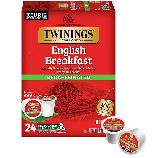 Twinings Decaffeinated English Breakfast Black Tea K-Cup Pods for Keurig, 24 Count (Pack of 1), Smooth, Flavourful, Robust, Enjoy Hot or Iced