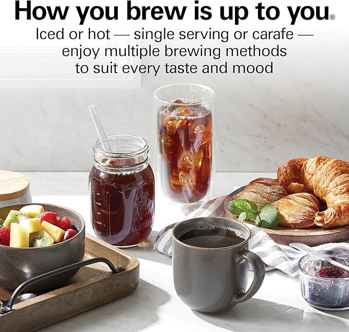 Hamilton Beach FlexBrew Advanced 5-in-1 Programmable 12 Cup Drip and Single Serve Hot & Iced Coffee Maker with Movable 60oz. Water Reservoir, Use Pod Packs and Grounds, Fast Brewing, Black (49924)