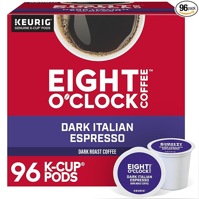 Eight O Clock, Dark Italian Roast, Single-Serve Keurig K-Cup Pods, Dark Roast Coffee, 96 Count (4 Boxes of 24 Pods)