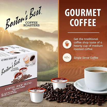 Boston’s Best - Coffee Shop Blend, Hearty Medium Roast, Delicious Gourmet Coffee Compatible with Keurig CoffeeMaker, 1 Count (42 Single Serve Medium Roast Cups)