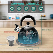 ARC Stainless Steel Whistling Tea Kettle for Stovetop, Magic Color Changing Design Teapot for Stovetop, 2 Quart Black Tea Kettle with Silicone Trivet Mat for Heat Resistant & Folding Cup