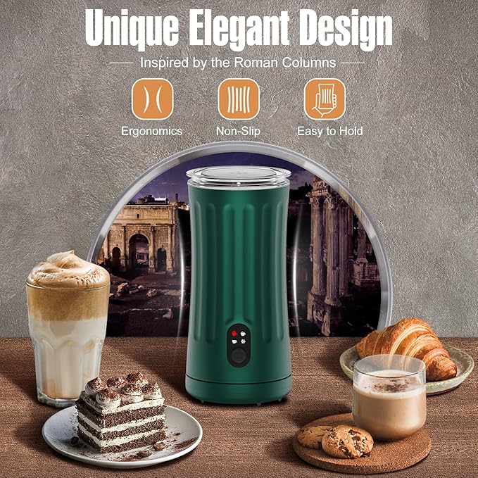 Milk Frother, 4-in-1 Electric Milk Frother and Steamer, Automatic Hot and Cold Foam Maker and Milk Warmer for Coffee, Latte, Cappuccino, Macchiato, Hot Chocolate(Dark Green)