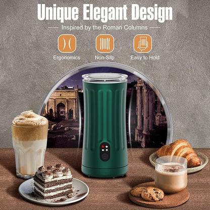 Milk Frother, 4-in-1 Electric Milk Frother and Steamer, Automatic Hot and Cold Foam Maker and Milk Warmer for Coffee, Latte, Cappuccino, Macchiato, Hot Chocolate(Dark Green)