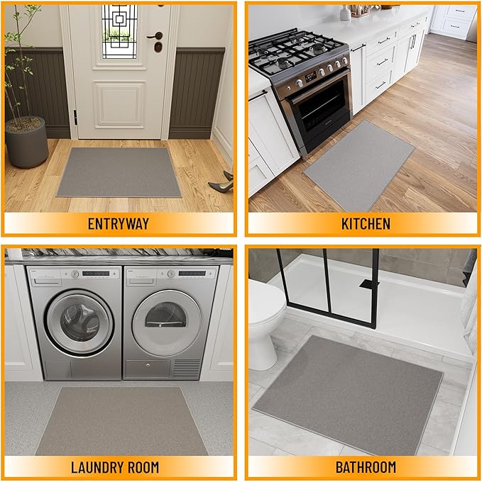 Ottomanson Rugs for Entryway 2'3" x 3' Non Slip Solid Small Area Rugs Durable Front Door Mat Rug Stain Resistant Entrance Rugs for Bathroom Kitchen Bedroom & Living Room, Gray