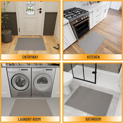 Ottomanson Rugs for Entryway 2'3" x 3' Non Slip Solid Small Area Rugs Durable Front Door Mat Rug Stain Resistant Entrance Rugs for Bathroom Kitchen Bedroom & Living Room, Gray