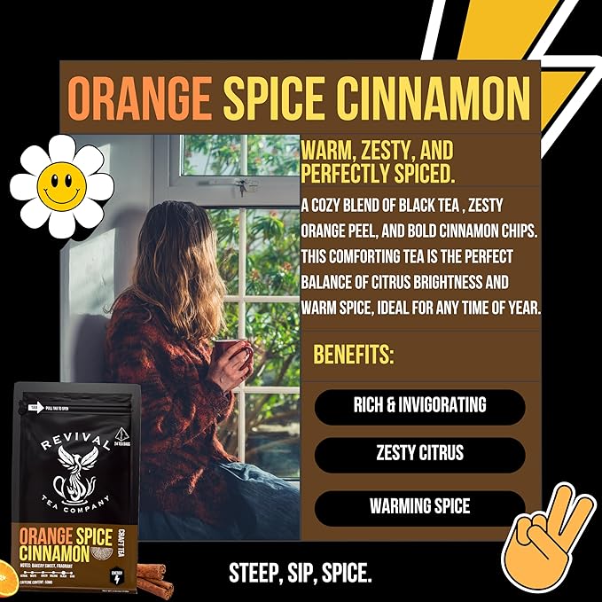 Revival Tea Company Orange Spice Black Tea Bags – Cinnamon Orange Tea Blend with Real Citrus Peel – Caffeinated Herbal-Infused Tea for Energy & Immune Support – Bold Spiced Flavor (24 Count)