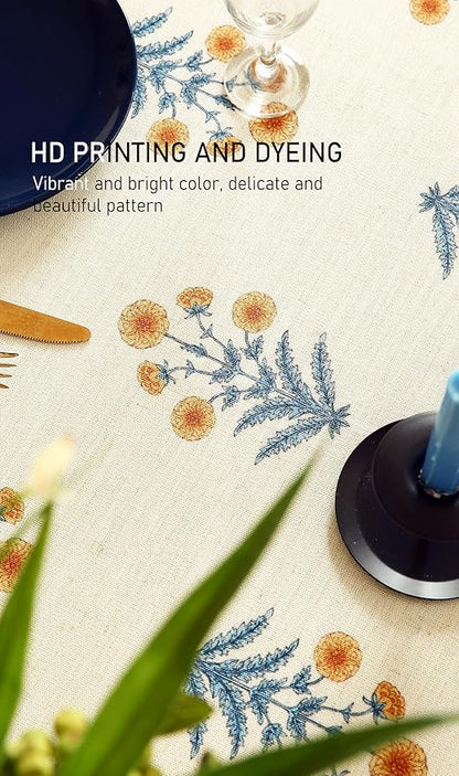 Designer French Pale Yellow Small Rectangular Tablecloth,Linen Floral Table Cloth,Wrinkle Resistant Decor Tablecloths for Dining Thanksgiving Banquet Kitchen Party,55"*71"-Estevan A