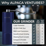 Load image into Gallery viewer, Manual Coffee Grinder by Alpaca Ventures - Stainless Steel Conical Burr Coffee Grinder Manual with Adjustable Setting Double Bearing Hand Espresso Grinder Perfect for Home, Office and Camping