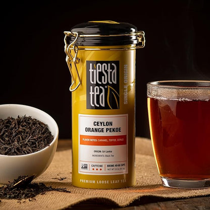 Tiesta Tea - Ceylon Orange Pekoe Black Tea, Loose Leaf, Single Origin Premium Black from Sri Lanka, Pure Unblended High Caffeinated, Hot or Iced Brew & Up to 50 Cups, 3oz Refillable Tin