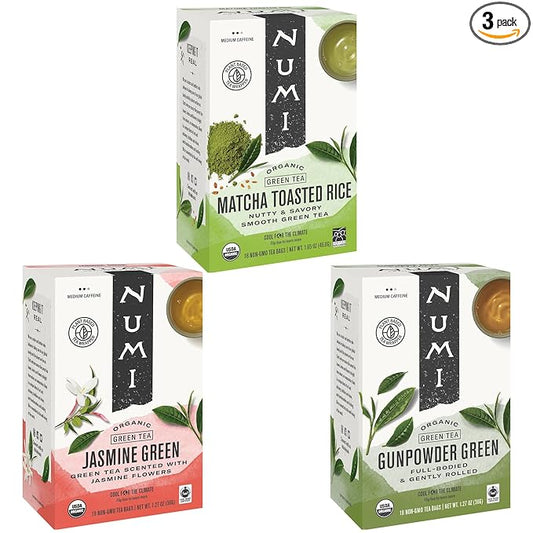 Numi Organic Green Tea Variety Pack, 18 Count Box (Pack of 3), 52 Tea Bags Total