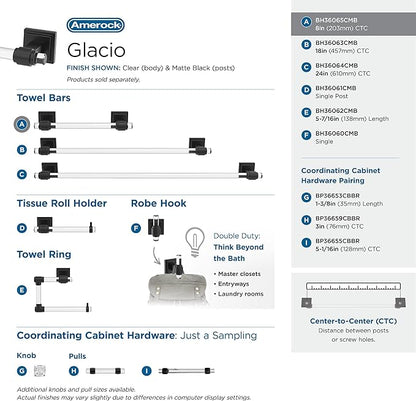 Amerock BH36065CMB | Clear/Matte Black Towel Bar | 8 in. (203 mm) Towel Rack | Glacio | Bathroom Towel Holder | Bathroom Hardware | Bath Accessories