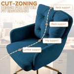 Load image into Gallery viewer, Flannel Office Chair, Comfy Home Office Desk Chairs with Lumbar Support, Modern Velvet Desk Chair Gold Legs Small Swivel Task Chair for Home Office, Bedroom, Study (Blue, L)