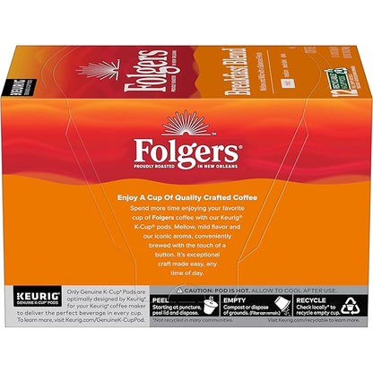 Folgers Breakfast Blend Mild Roast Coffee, 12 Keurig K-Cup Pods