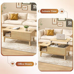 Load image into Gallery viewer, LYNCOHOME Fluted Lift Top Coffee Table with Hidden Compartment, Modern Center Table for Living Room, Home Office, Natural