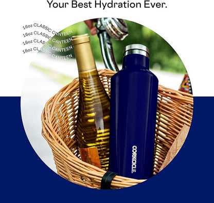Corkcicle Classic Canteen Insulated Tumbler, Midnight Navy, 16 oz – Reusable Water Bottle Keeps Beverages Cold for 25 Hours & Hot 12 Hours – Cupholder Friendly Tumbler with Screw-On Cap